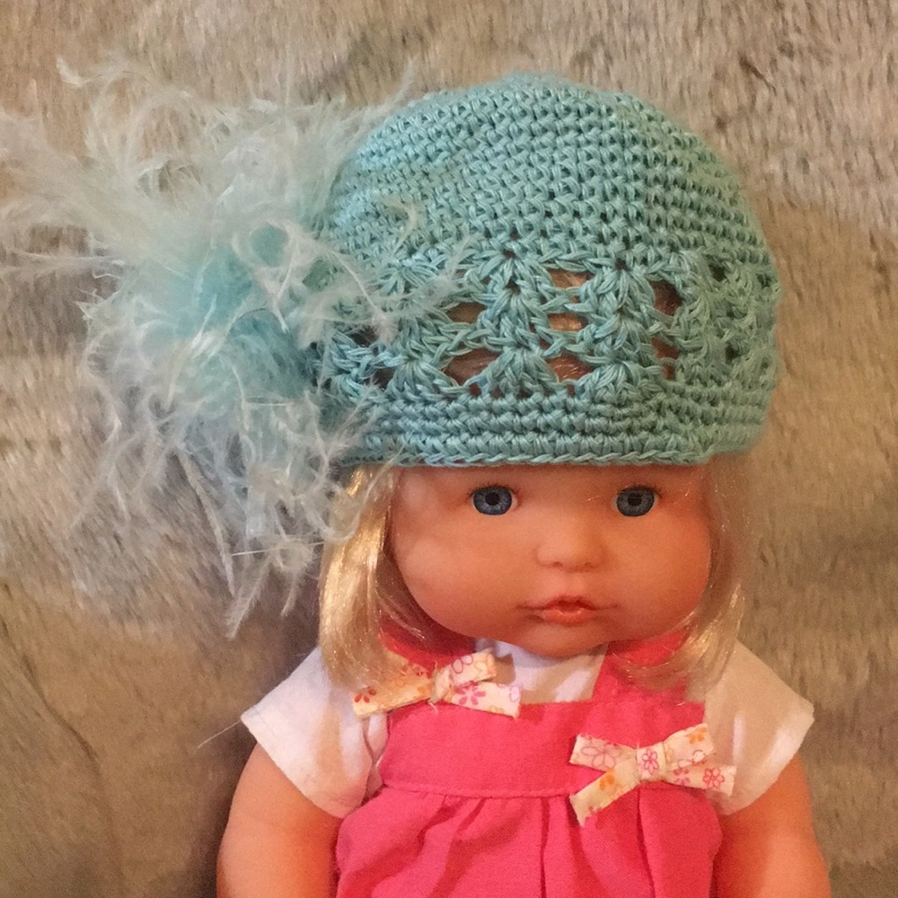 Infant Turquoise feather hat